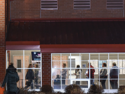 view of people standing in a building